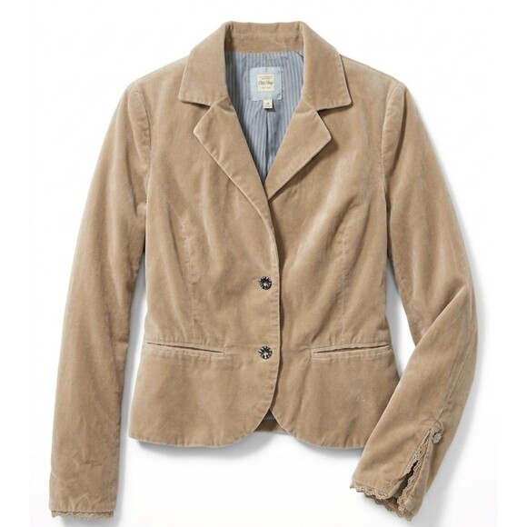 Old Navy Jackets & Blazers - Old Navy Tan Velvet Blazer Jacket Lace Cuff Vintage Victorian Style Women's Sz M